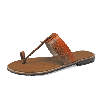 Women Sandals Flat SC-47 Orange-Black Snake Skin